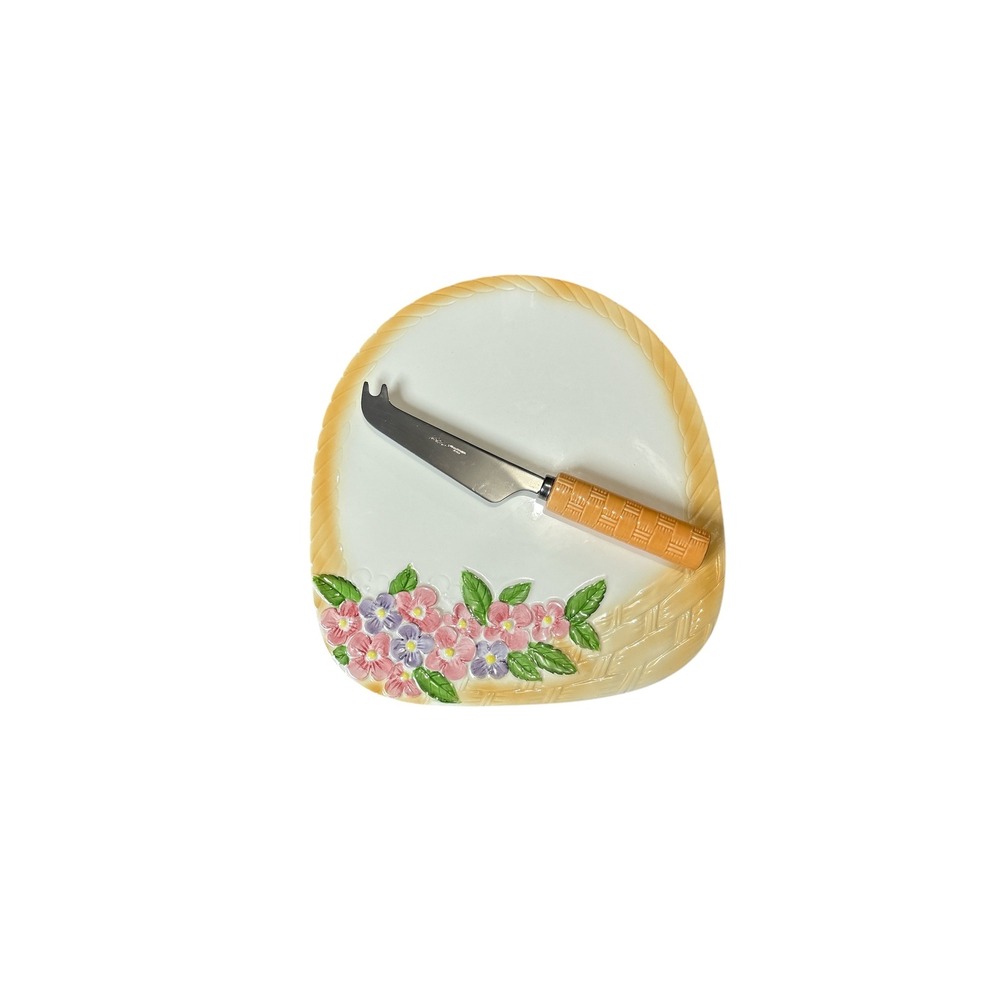 Vintage Cheese Knife Stainless Steel‎ Handle Floral Basket Platter Lord & Taylor